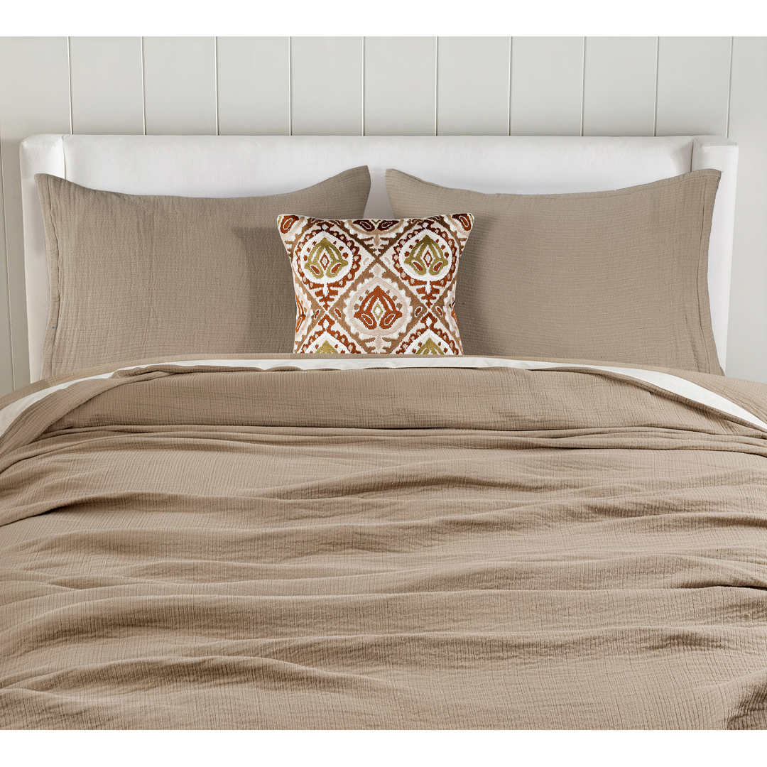 Dune Harmony Mulmul Bed Spread with Embroidered Cushion Covers