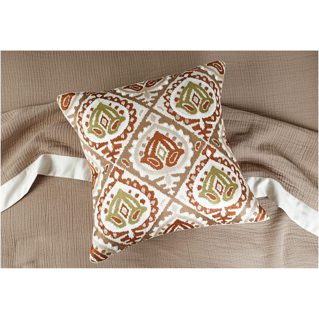Dune Harmony Mulmul Bed Spread with Embroidered Cushion Covers