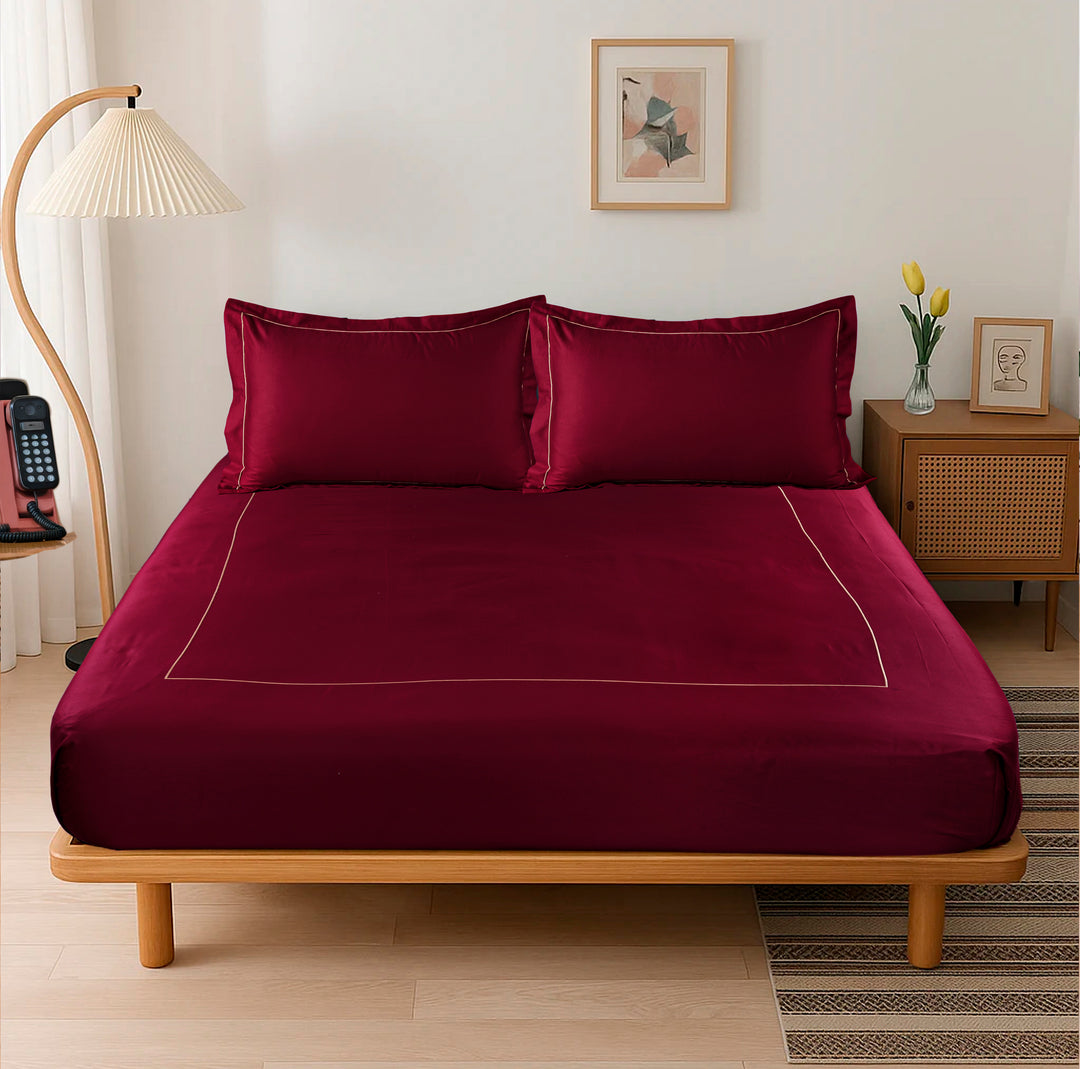 URBAN COUTURE - 300 TC   BED SHEET SET WITH LINE EMBROIDERY