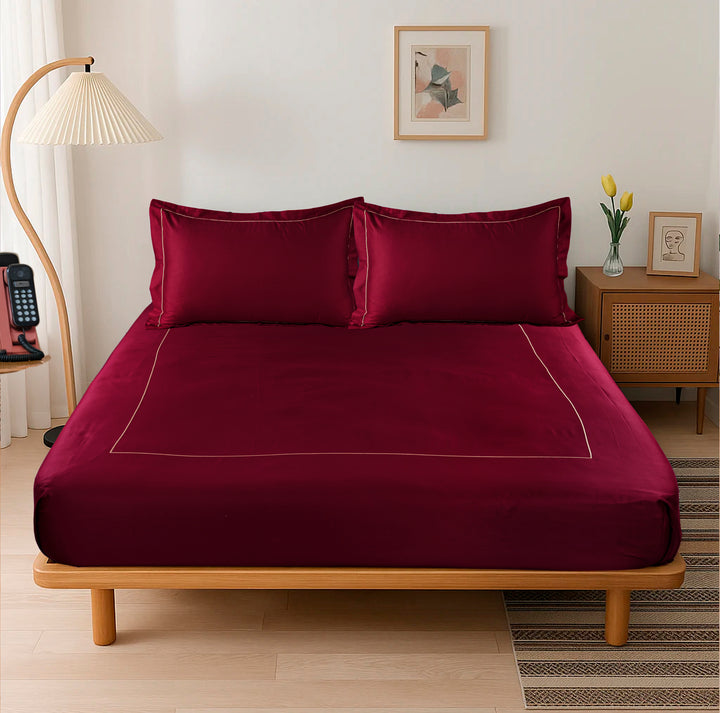URBAN COUTURE - 300 TC   BED SHEET SET WITH LINE EMBROIDERY