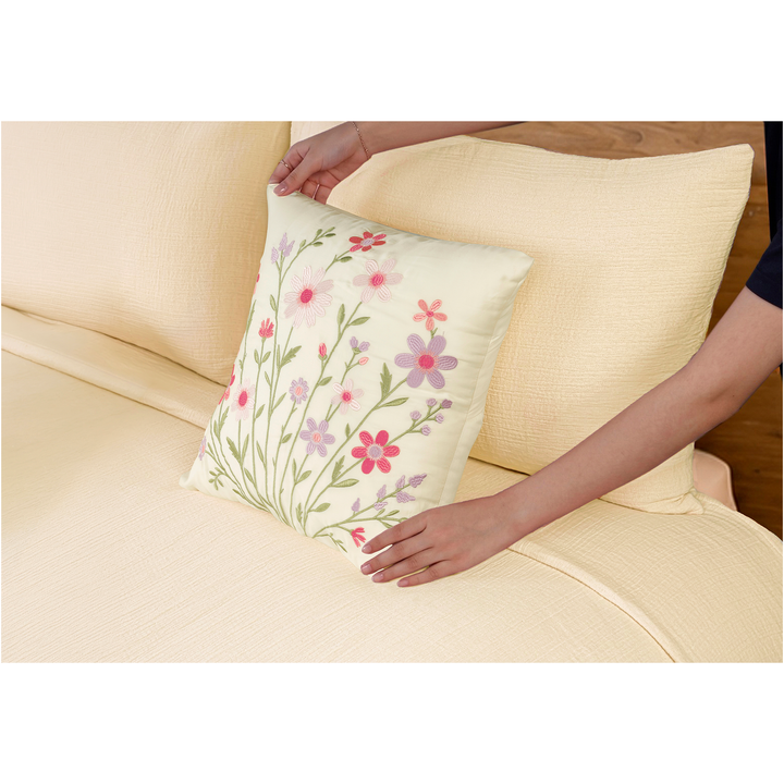 Bloom Elan Mulmul Bed Spread with Embroidered Cushion Covers