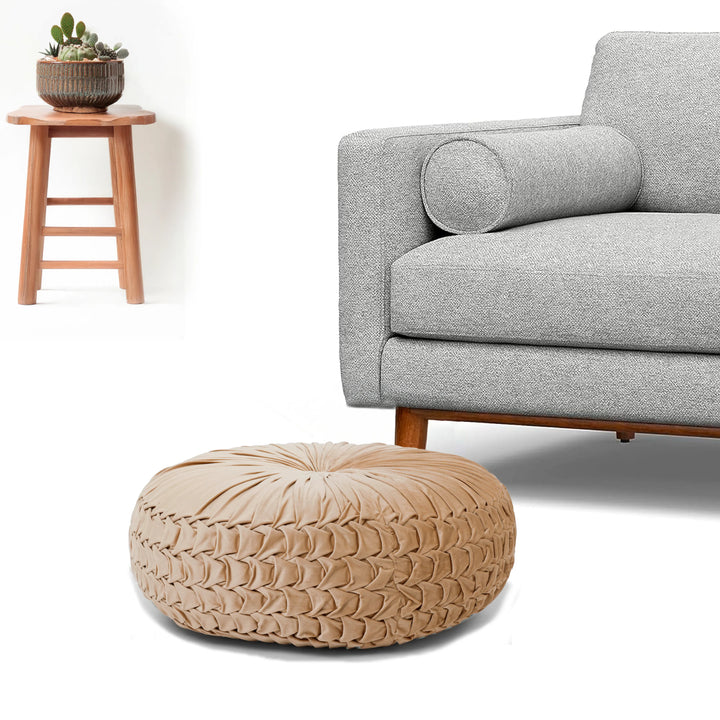 Velvet Pleated Pouffe Diameter- 70cm | Height - 25cm