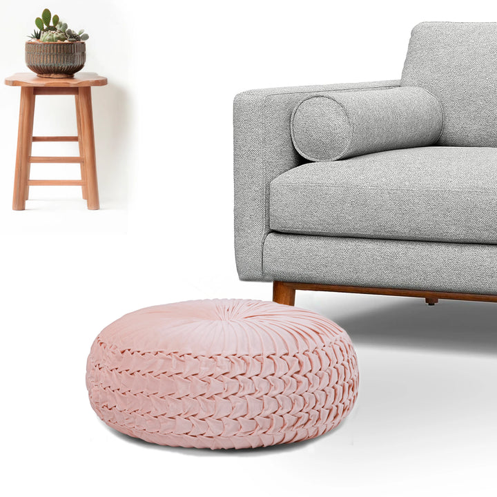Velvet Pleated Pouffe Diameter- 70cm | Height - 25cm