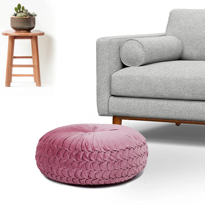 Velvet Pleated Pouffe Diameter- 70cm | Height - 25cm