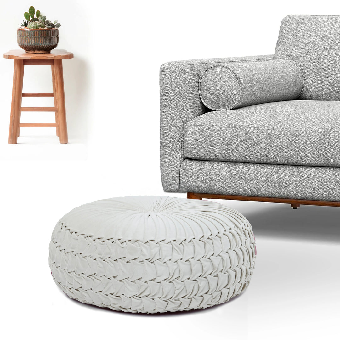 Velvet Pleated Pouffe Diameter- 70cm | Height - 25cm