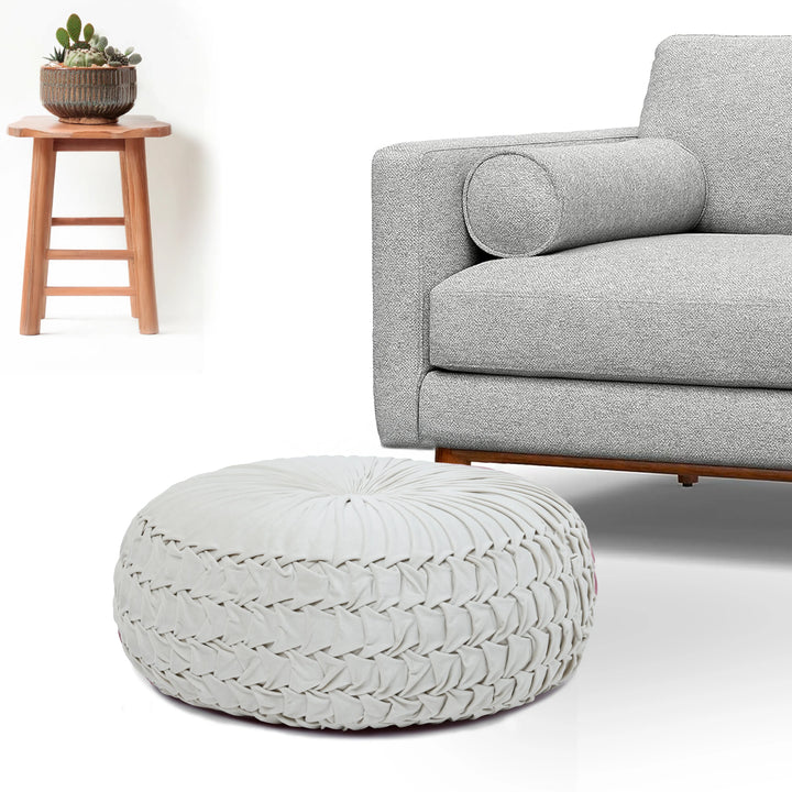 Velvet Pleated Pouffe Diameter- 70cm | Height - 25cm