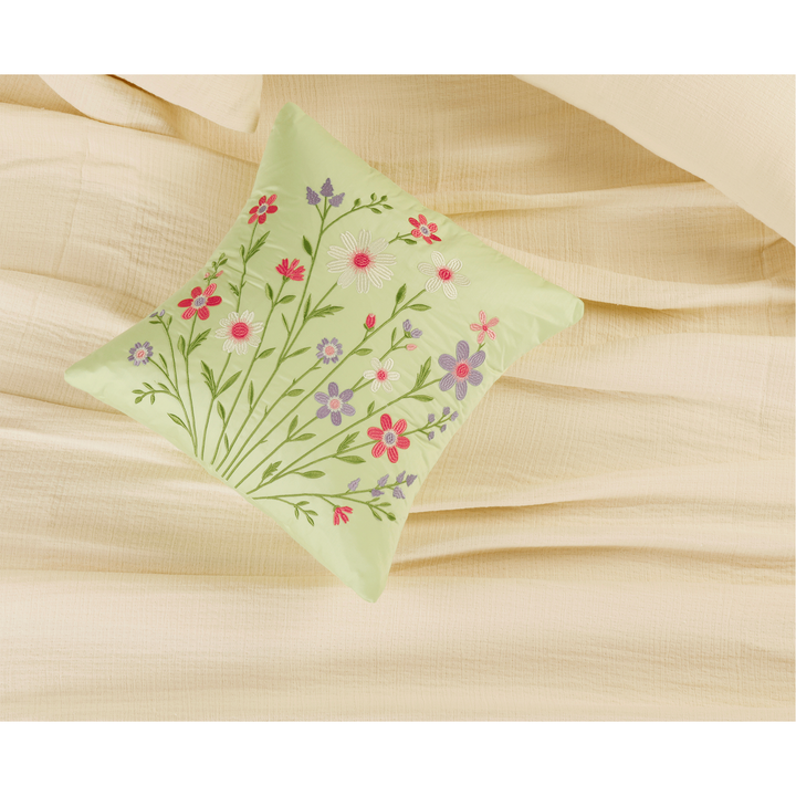 Bloom Elan Mulmul Bed Spread with Embroidered Cushion Covers