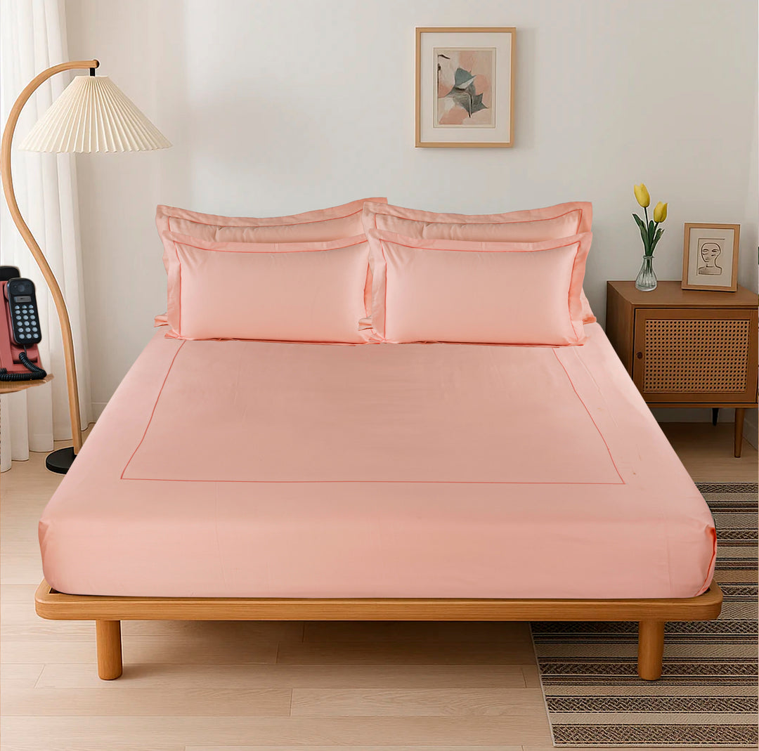URBAN COUTURE - 300 TC   BED SHEET SET WITH LINE EMBROIDERY