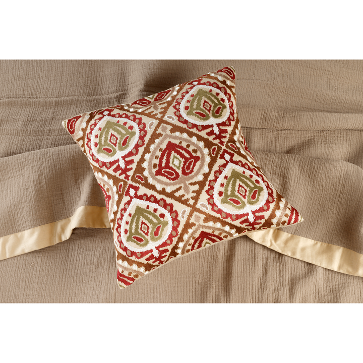 Dune Harmony Mulmul Bed Spread with Embroidered Cushion Covers