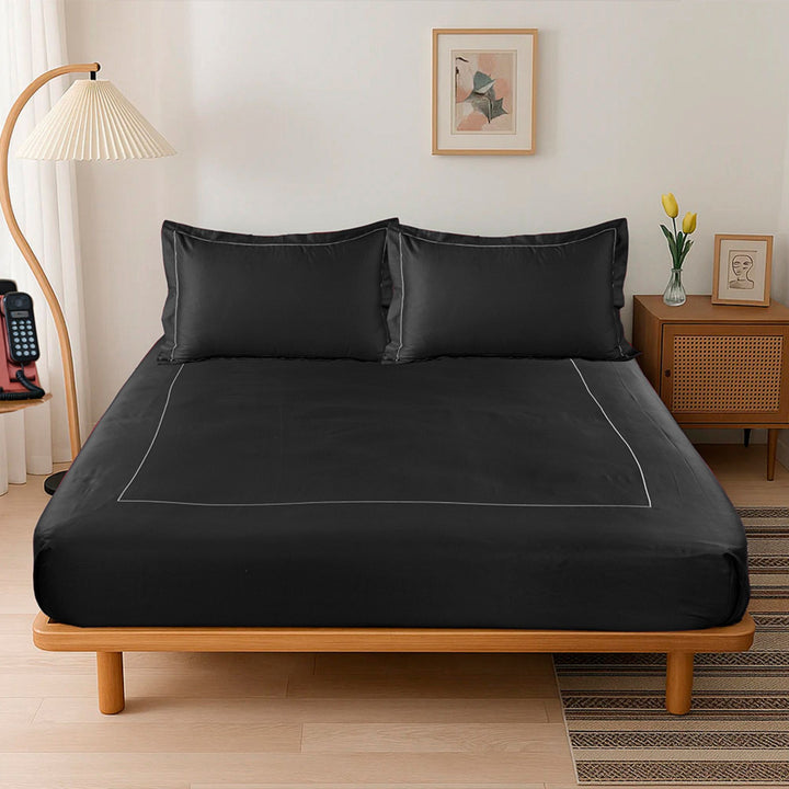 BED SHEET SET WITH LINE EMBROIDERY