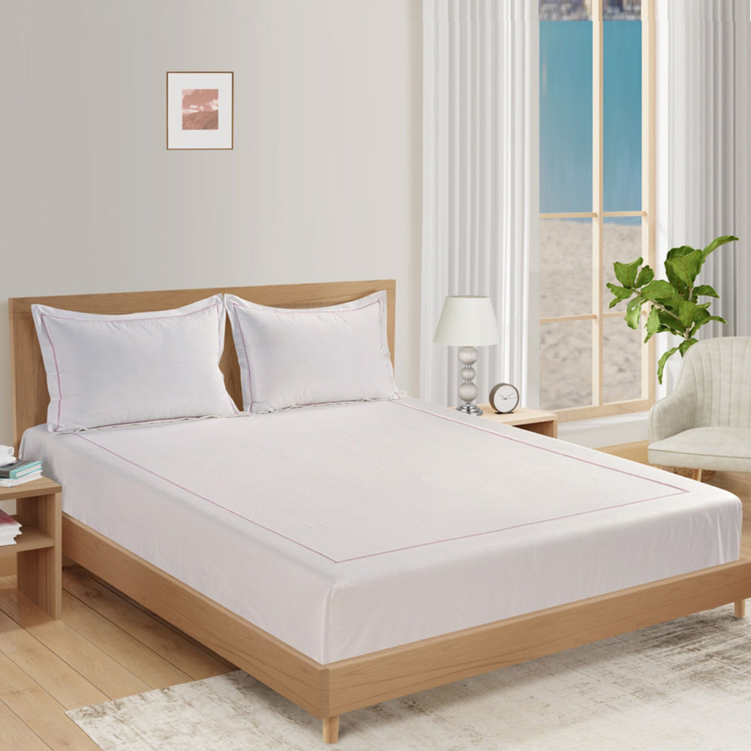 BED SHEET SET WITH LINE EMBROIDERY