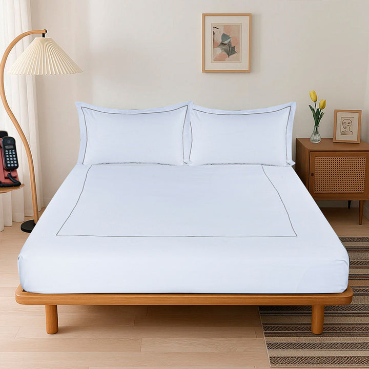 BED SHEET SET WITH LINE EMBROIDERY