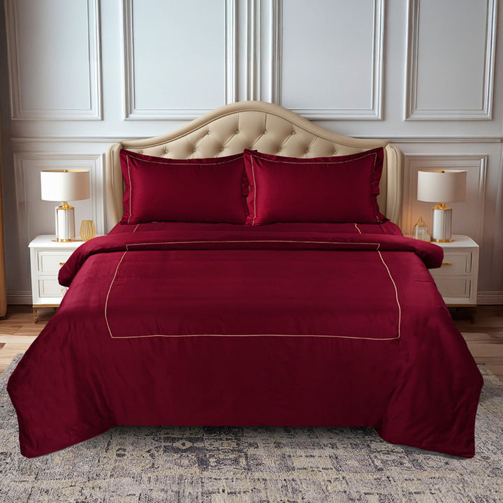 BED SHEET, DUVET COVER, PILLOW COVER SET WITH LINE EMBROIDERY