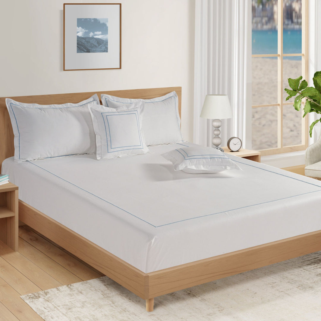 BED SHEET, DUVET COVER, PILLOW COVER SET WITH LINE EMBROIDERY