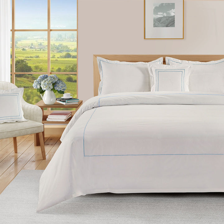 BED SHEET, DUVET COVER, PILLOW COVER SET WITH LINE EMBROIDERY