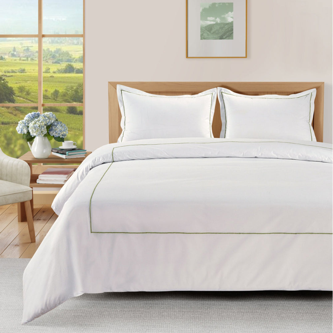 BED SHEET, DUVET COVER, PILLOW COVER SET WITH LINE EMBROIDERY