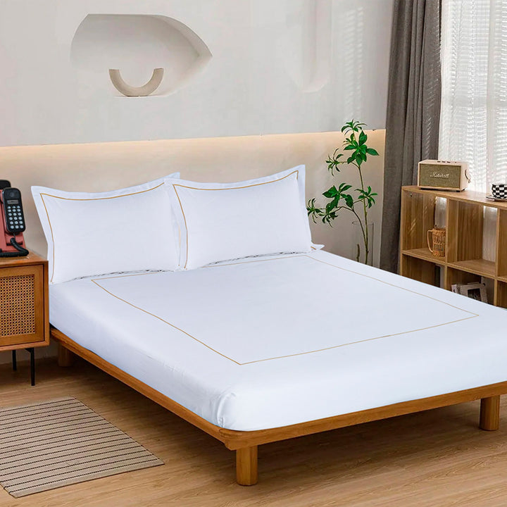 BED SHEET, DUVET COVER, PILLOW COVER SET WITH LINE EMBROIDERY