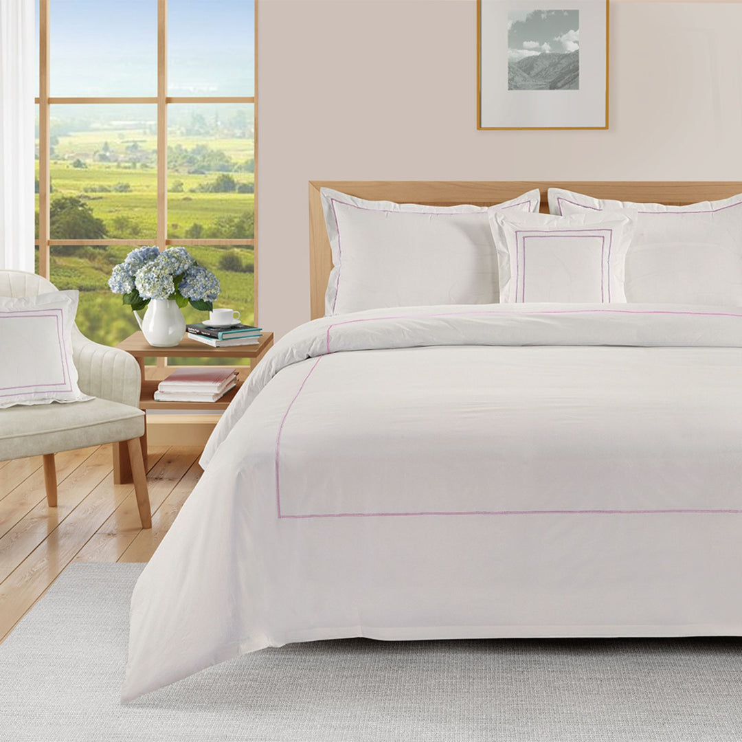 BED SHEET, DUVET COVER, PILLOW COVER SET WITH LINE EMBROIDERY