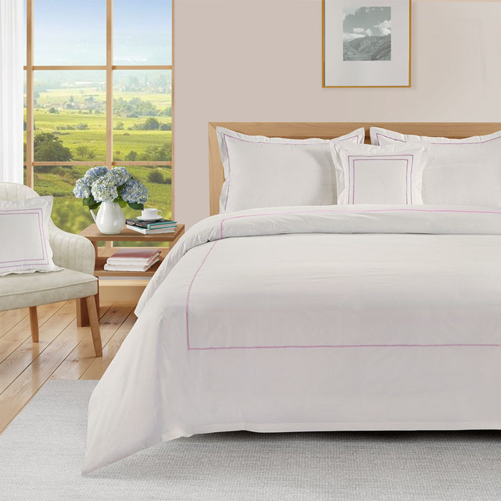 BED SHEET, DUVET COVER, PILLOW COVER SET WITH LINE EMBROIDERY