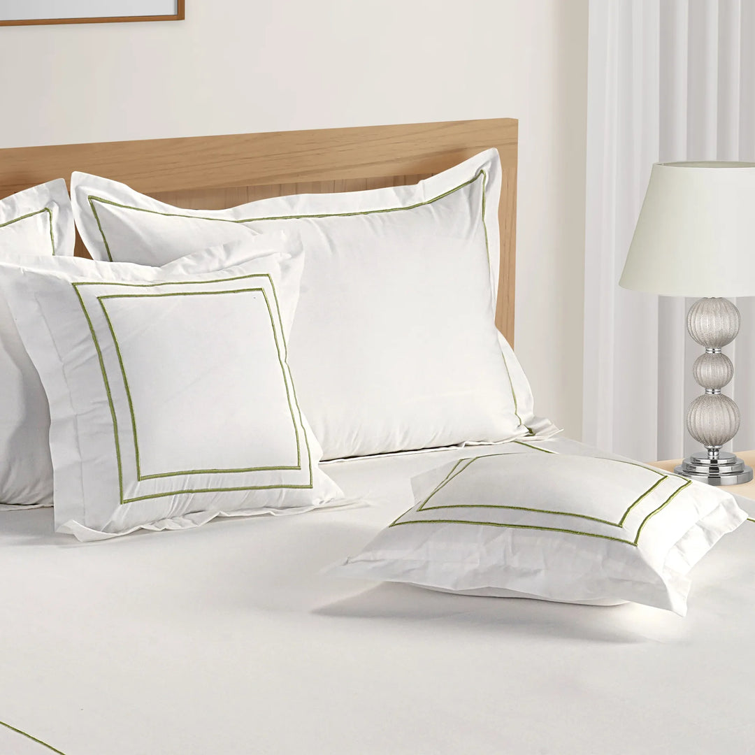 INDULGE - 550 TC CUSHION COVERS WITH FOUR SIDE FLANGE MERROW DOUBLE LINE EMBROIDERY