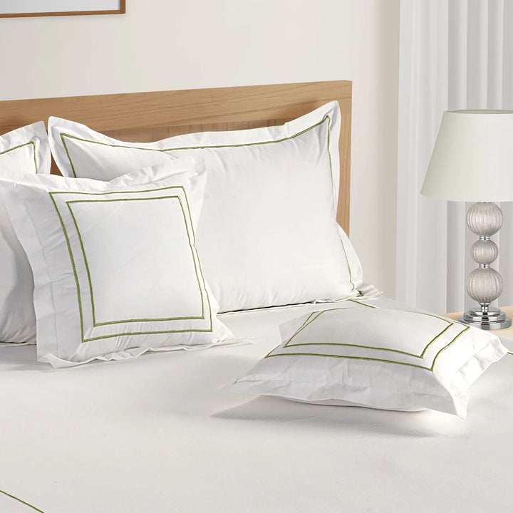 INDULGE - 550 TC CUSHION COVERS WITH FOUR SIDE FLANGE MERROW DOUBLE LINE EMBROIDERY