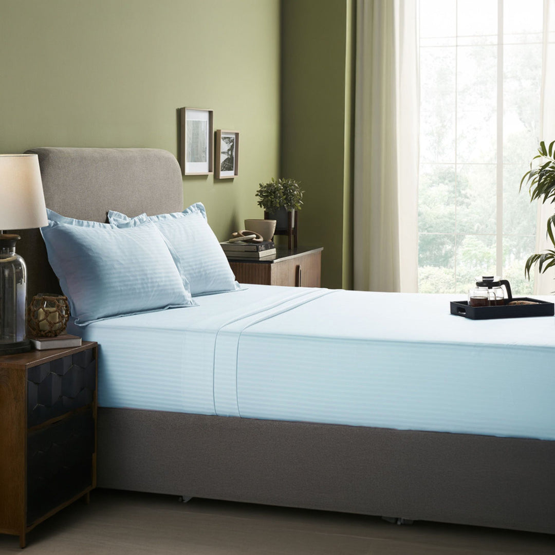 HIGH LIVING - 300TC 1CM SATIN STRIPE / PLAIN BED SHEETS