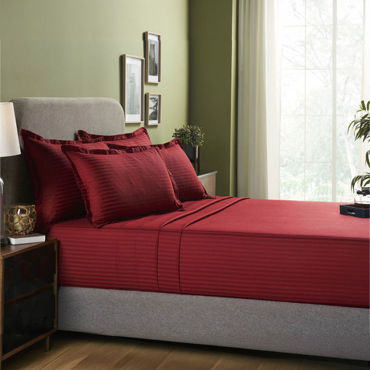 HIGH LIVING - 300TC 1CM SATIN STRIPE / PLAIN BED SHEETS