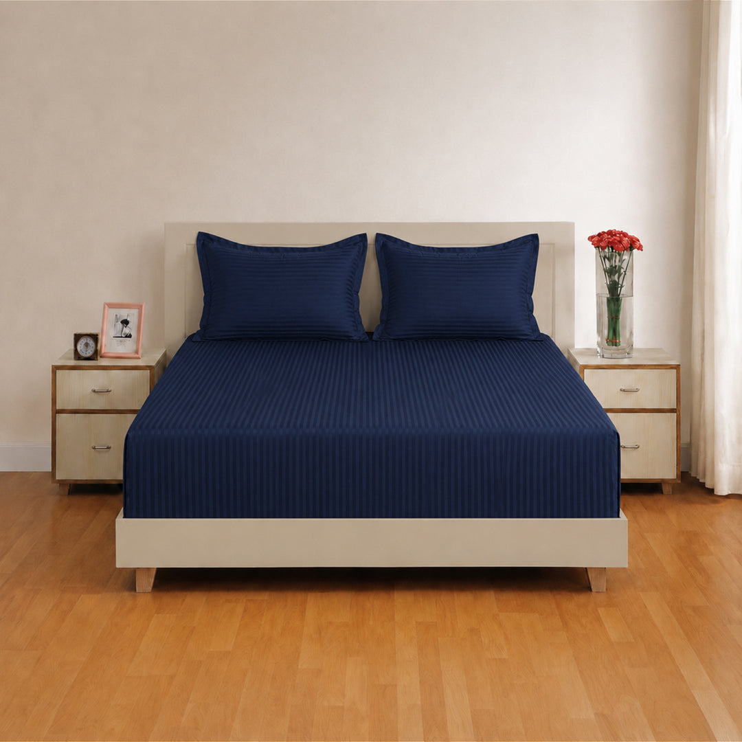 High Living - 300TC 1cm Satin Stripe Bed Sheets