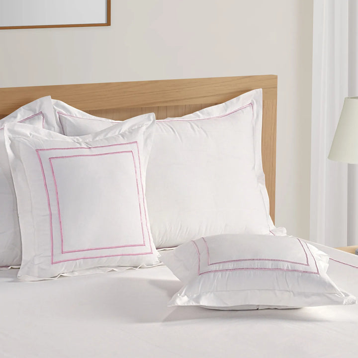 INDULGE - 550 TC CUSHION COVERS WITH FOUR SIDE FLANGE MERROW DOUBLE LINE EMBROIDERY