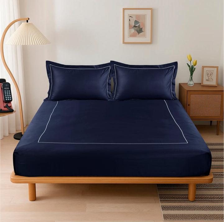 URBAN COUTURE - 300 TC   BED SHEET SET WITH LINE EMBROIDERY