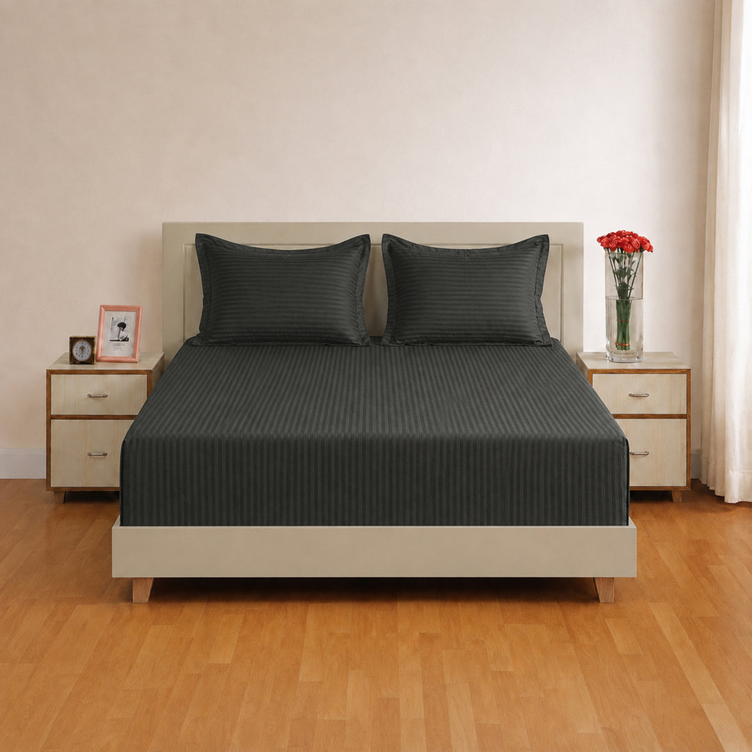 High Living - 300TC 1cm Satin Stripe Bed Sheets