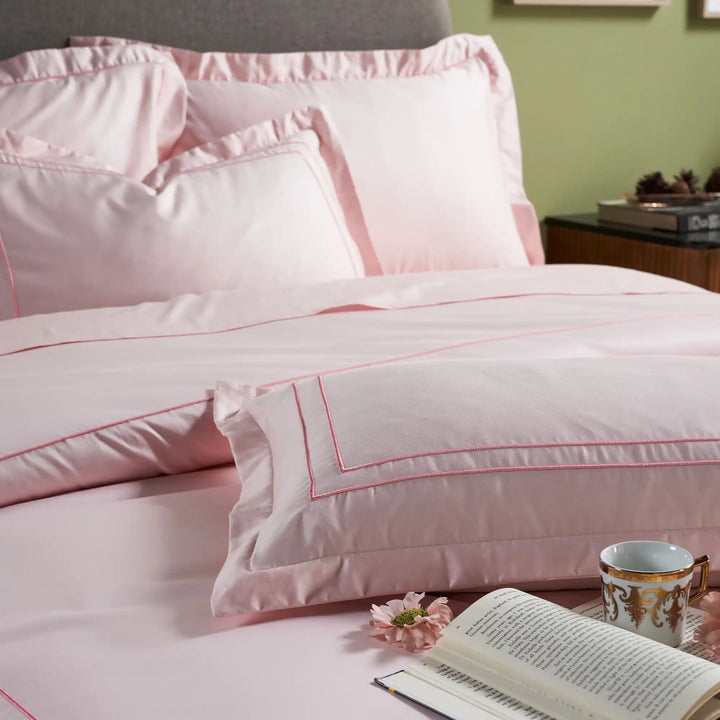 INDULGE - 550 TC PILLOW COVERS WITH MERROW DOUBLE LINE EMBROIDERY
